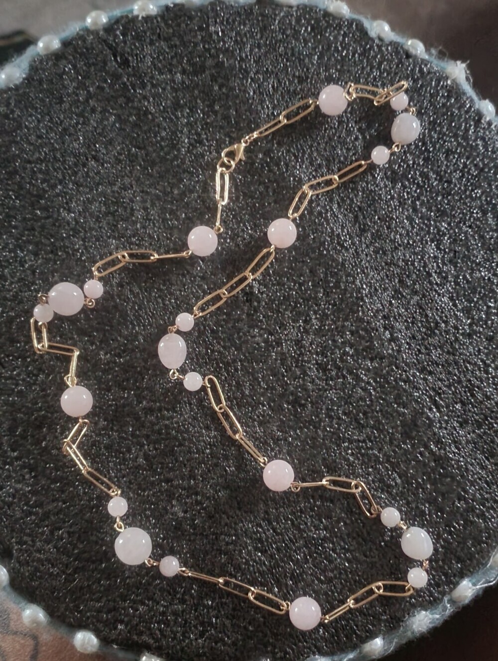 Galilea Rose Quartz Paper Clip Chain Necklace Goldtone Brass 150ctw